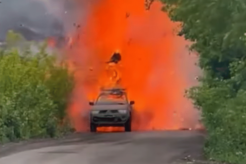 Bil fra Fritt Ukraina truffet av drone