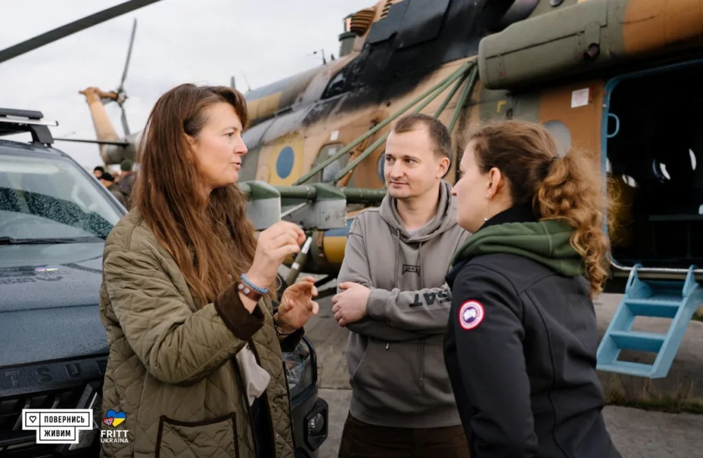 Natalia Antonia Golis, Secretary-General of Fritt Ukraina, together with Taras Chmut, Director of Come Back Alive, and Kateryna Leschyshyn, Head of International Partnerships at the foundation. Photo: Come Back Alive