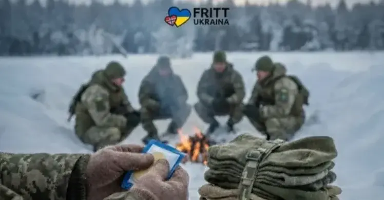 Soldater varmer seg rundt et bål i vinterkulden