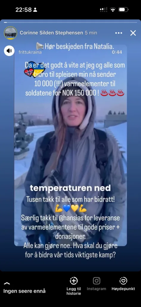 Skjermdump av rapport fra Ukraina om kulden